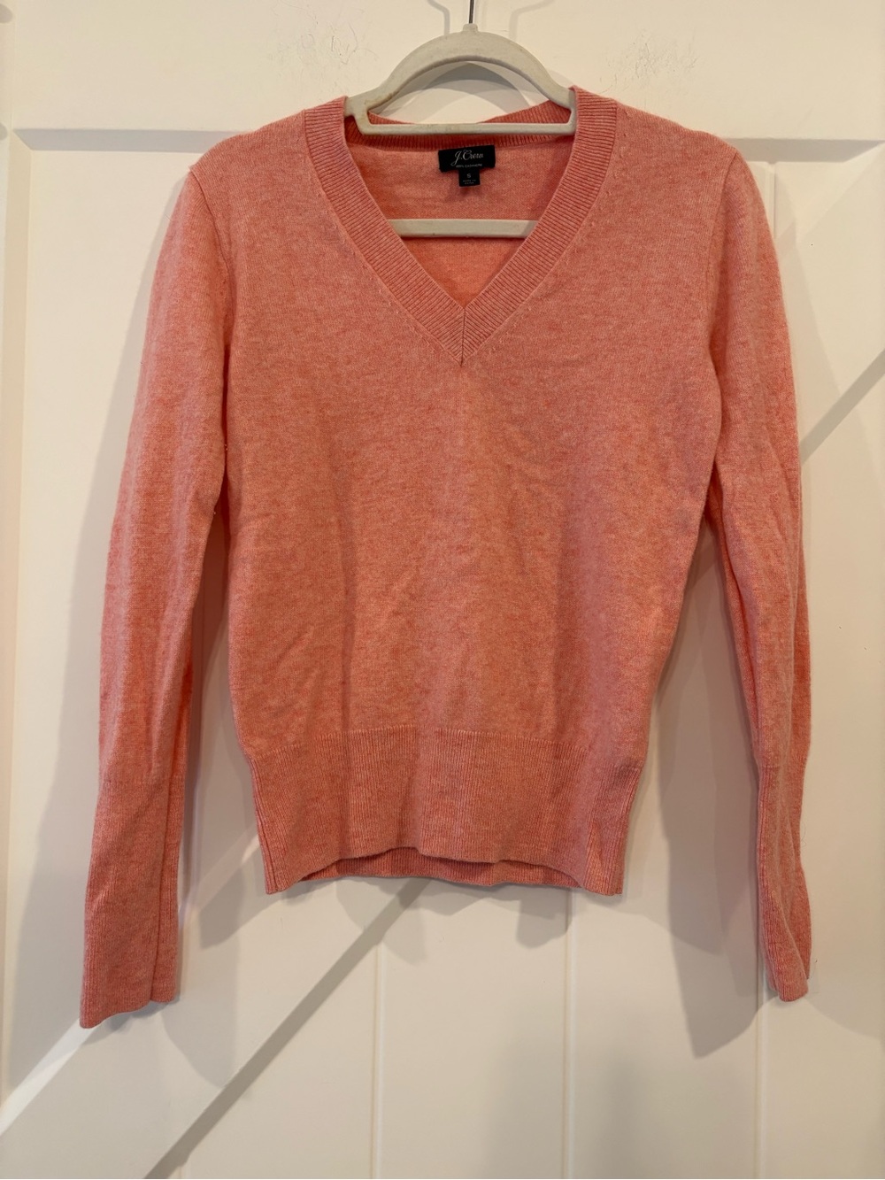 J. Crew 100% Cashmere V-Neck Sweater Size Small Marled Pink Salmon